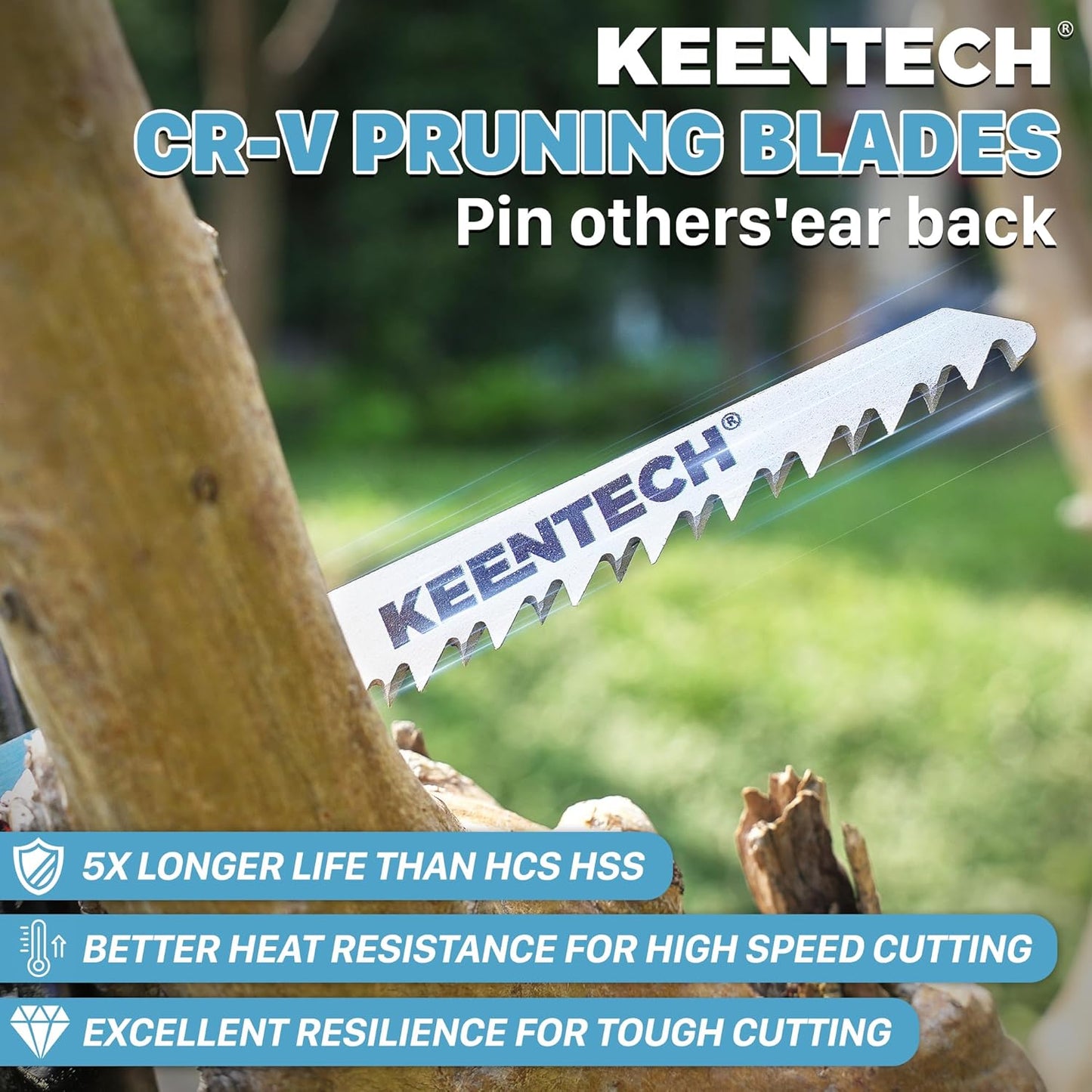 KEENTECH 9-Inch Cr-V Reciprocating Saw Blades - 5-Pack for Wood Cutting & Tree Pruning | 5 TPI Fleam Ground Teeth