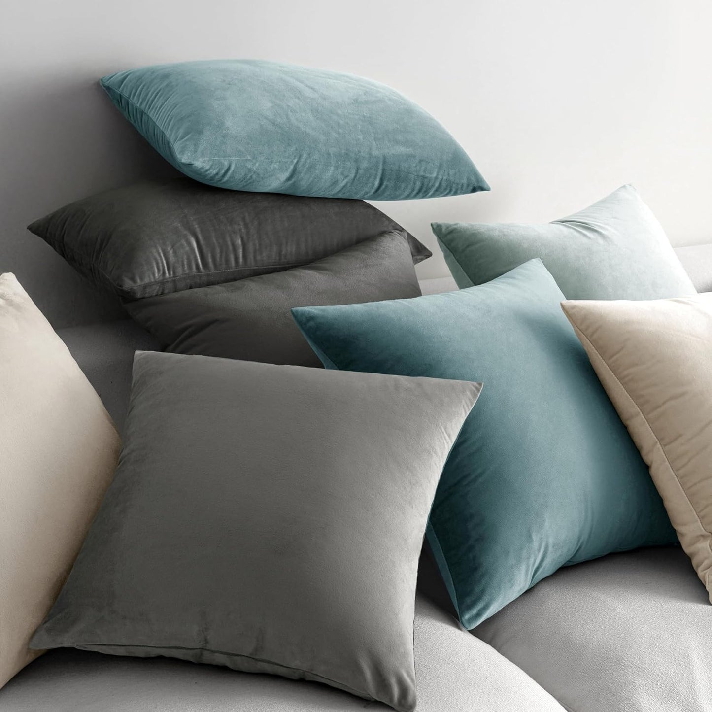 MIULEE Velvet Throw Pillow Covers - Soft Cream White Decorative Cushions, 12x12 Inch, Set of 2 for Modern Home Decor