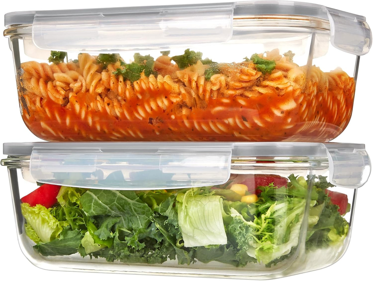 Vtopmart Large Glass Storage Containers - 2-Pack 1860ml | Airtight Meal Prep Set, Leak-Proof, Grey