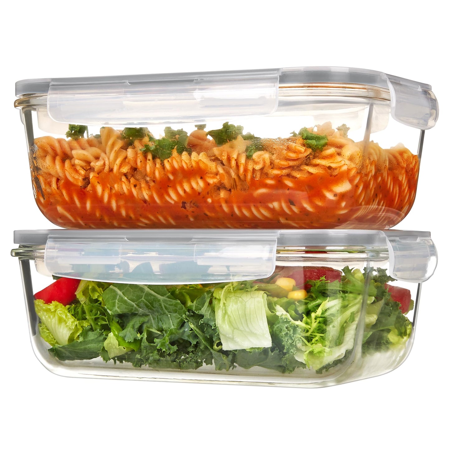 Vtopmart 2Pack 1860ml/63oz Large Glass Storage Containers with Lids, Meal Prep Food Container Set with Snap Airtight Lid for Baking, Microwave, Oven, Leak Proof, for Freezer, Dishwasher, Grey