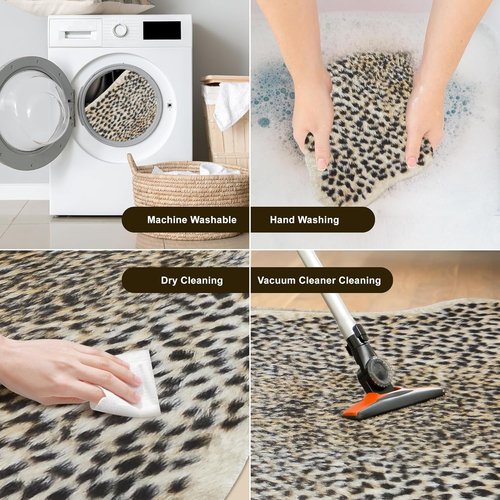 Cheetah Print Rug - Faux Cowhide Skin Fur Area Carpet for Living Room & Kitchen | 3.3 x 3.1 ft