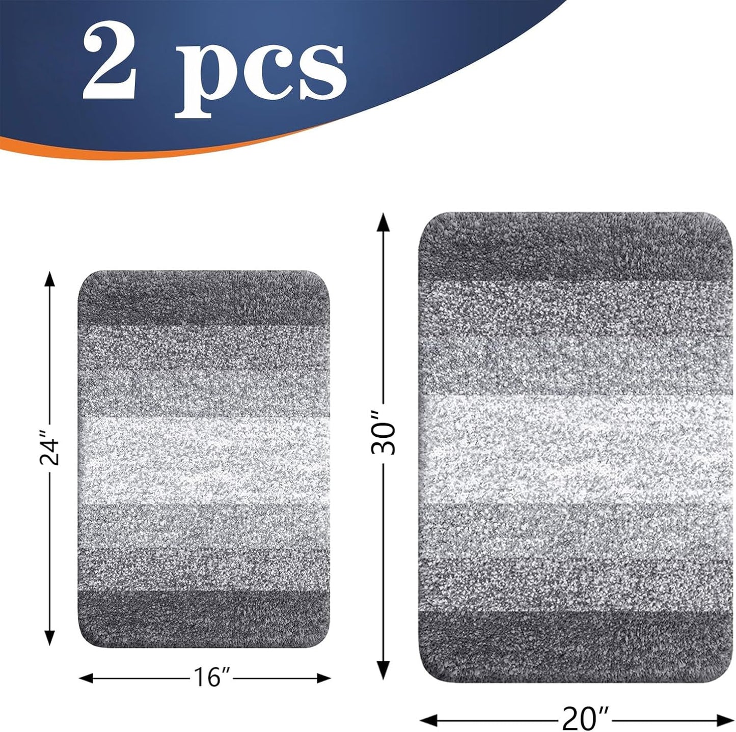 OLANLY Bathroom Rug Set - Soft Absorbent Microfiber Non-Slip Mats | Plush Shaggy Design (Grey, 30"x20" + 24"x16")