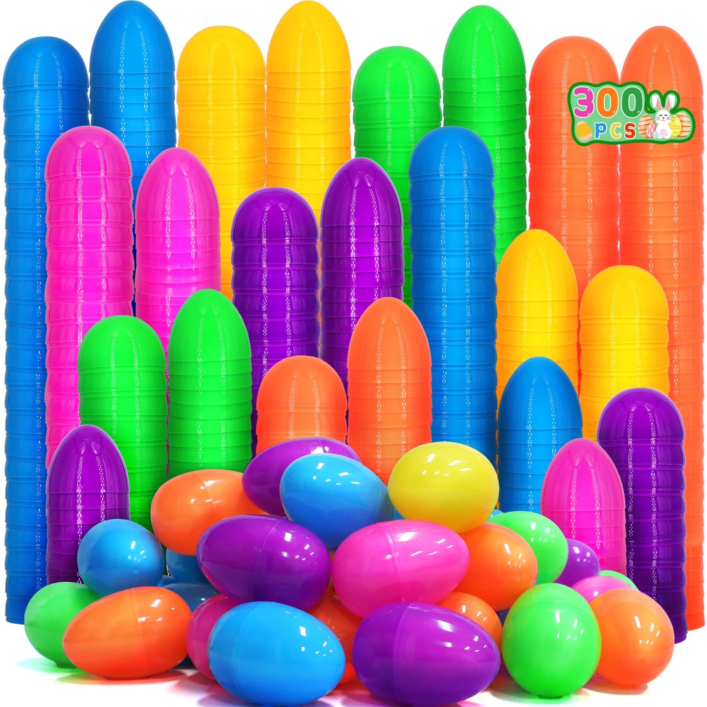 300 Pcs Plastic Easter Eggs Bulk, 2.2" Easter Eggs Fillable, Bright Colors Plastic Eggs Bulks for Easter Egg Hunt, Filling Treats and Party Favor, Easter Basket Stuffers Fillers for Kids Toddlers