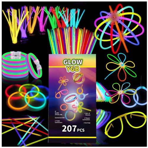 207 Glow Sticks Bulk Party Pack, Halloween Glow Sticks For Kids Camping, Glow In The Dark Sticks,8” Glow Party Supplies Bracelets with Connectors
