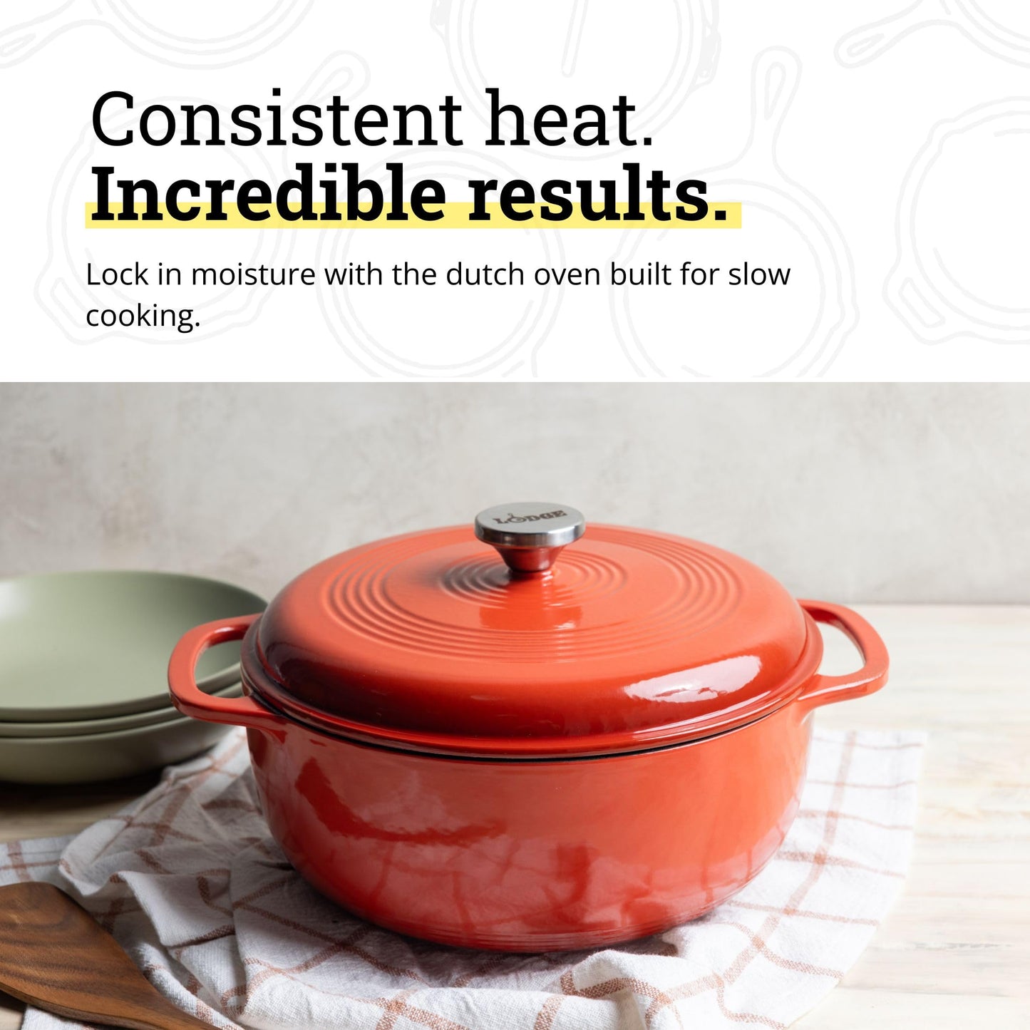 Lodge Essential Enamel Cast Iron Dutch Oven - Perfect for Bread Baking, Braising, Marinating & Slow Cooking - Features Moisture-Sealing Lid & Dual Handles - Kitchen Essentials - 6 Quarts - Poppy