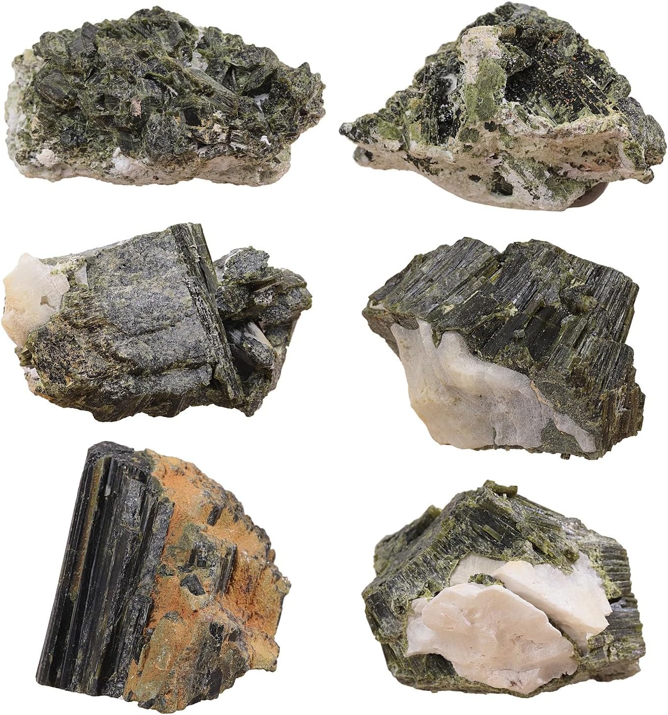 Sportmusies Natural Raw Green Tourmaline Crystal Cluster Reiki Healing Home Office Decoration, Irregular-Shaped Green Tourmaline Stone Mineral Specimen, 1.88-5.03 inches
