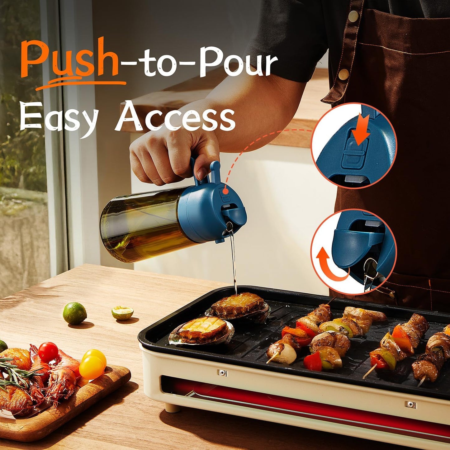 TrendPlain - Olive Oil Dispenser Bottle | 16oz Kitchen Gadget & Air Fryer Accessory - Black & Navy