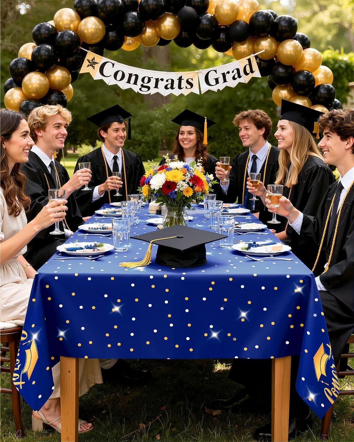 Pureegg Graduation Tablecloths - Disposable Plastic Covers for Class of 2026 | 54 x 108 Inch, Blue, 8 Pack