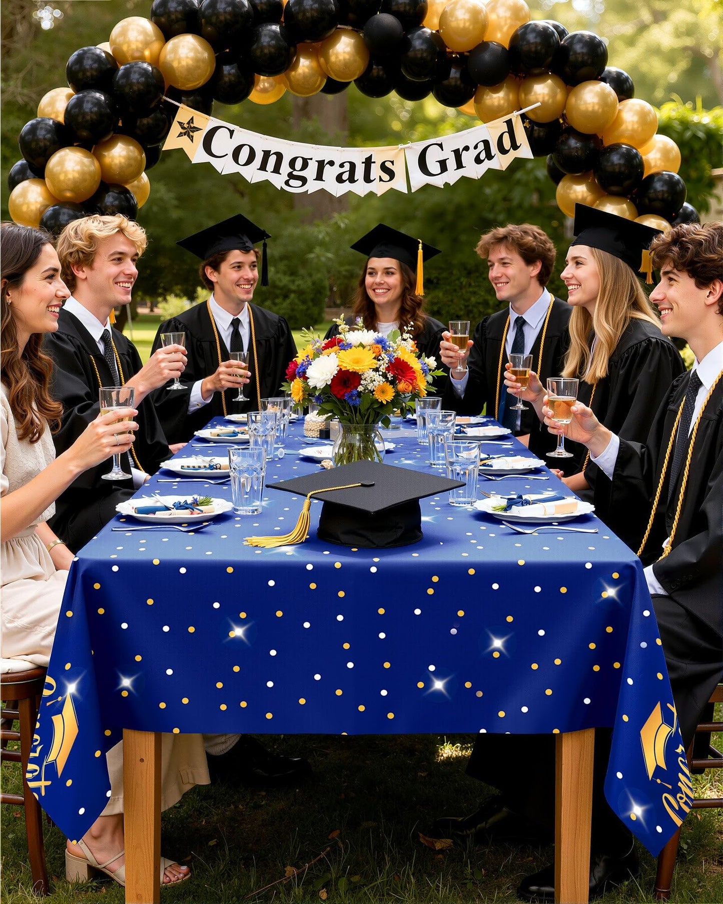 Pureegg Graduation Decorations 2026 Plastic Tablecloth Disposable 10 Pack, Class of 2026 Black Rectangle Table Cover 54 x 108 Inch, Plastic Table Cloth for Graduation Party, Picnic