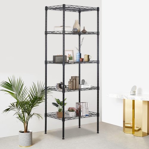 FDW Wire Shelving Unit - 5 Tier Adjustable Metal Storage Rack for Kitchen & Garage | 17L x 12W x 48H, Black
