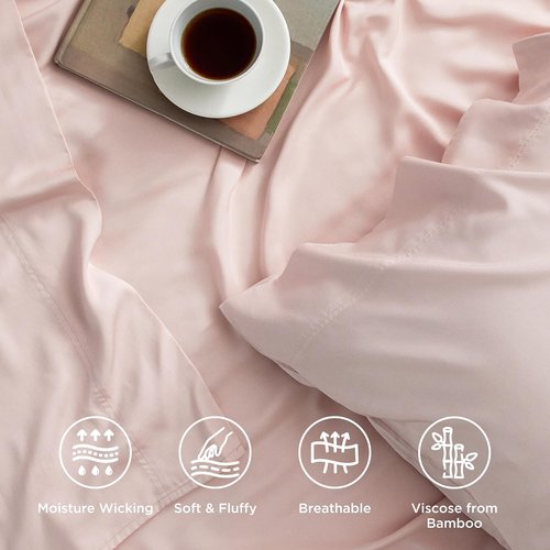 Bedsure Cooling Sheets - Twin XL Bamboo Rayon, Breathable & Soft, Deep Pocket Up to 16 Inches, Pink