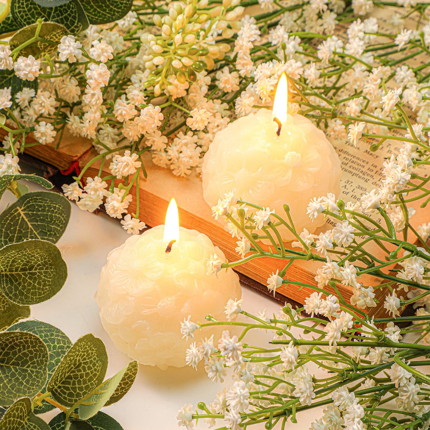 Roowest 50 Pack Wedding Candles Favors Set Include Rose Ball and Greenery Thank You Cards Party for Guests Bridal Shower Return Gifts Keepsakes