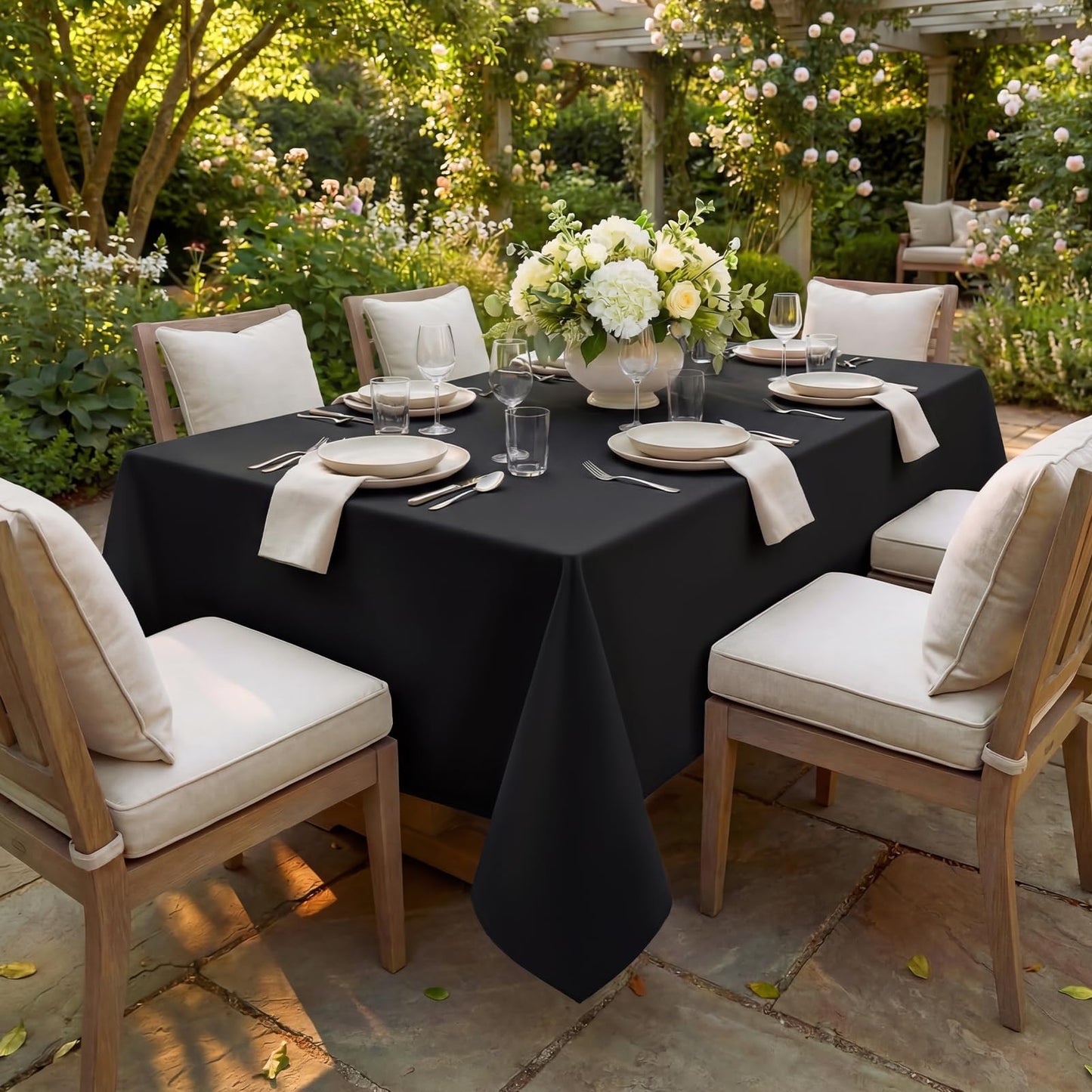 Romanstile Rectangle Tablecloth - Waterproof and Wrinkle Resistant Washable Polyester Table Cloth for Kitchen Dining/Party/Wedding Indoor and Outdoor Use (60 x 84 inch,Black)