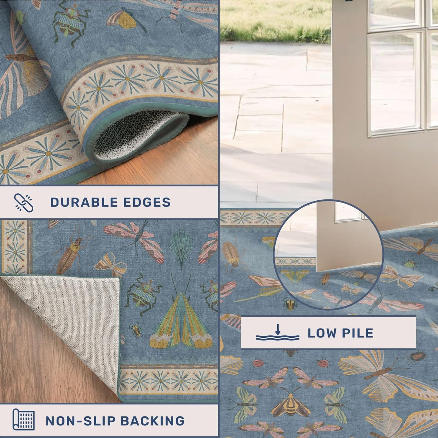 Skiennix Blue Washable Kids Playroom Rug - Super Soft 5x7 Area Rug for Nursery & Toddler Room Decor