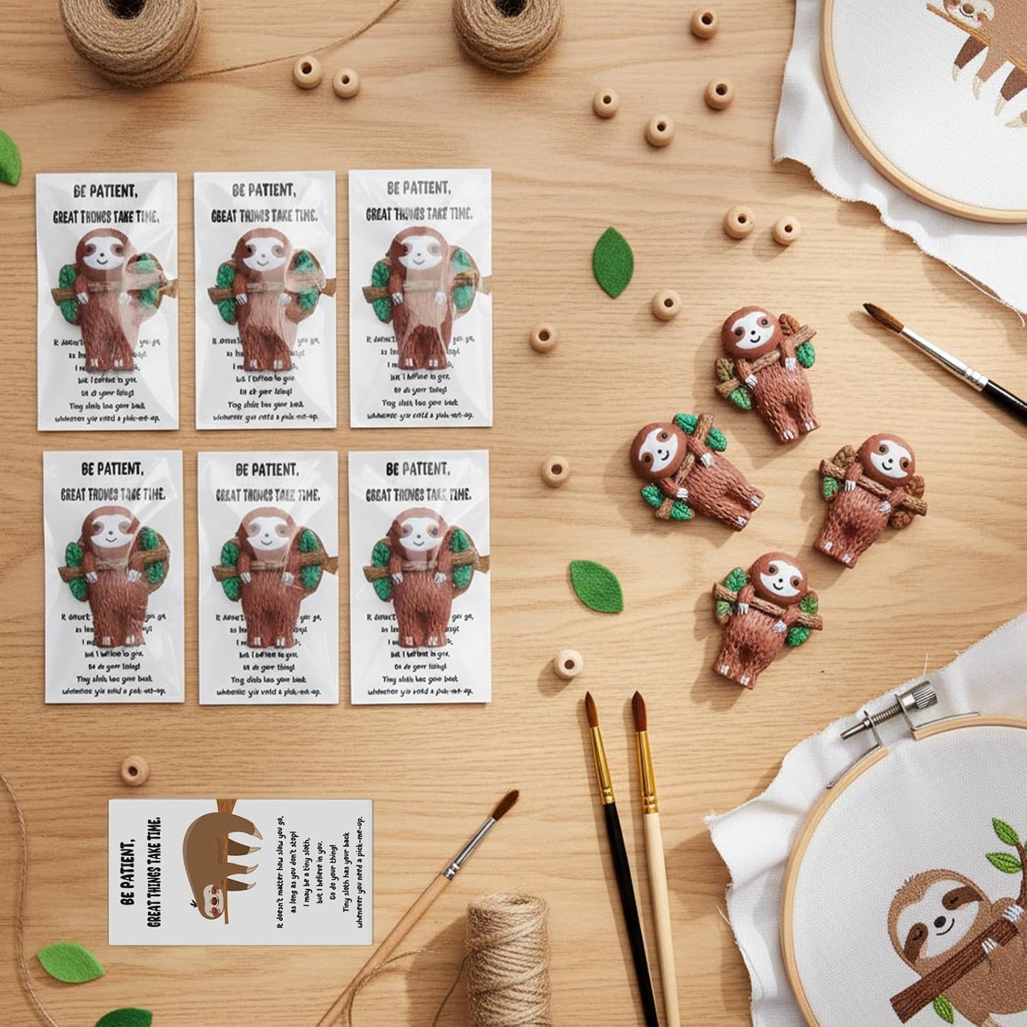 Skiennix Sloth Gifts - 30 Mini Resin Animals with Positive Cards for Emotional Support | Cute Table Decor