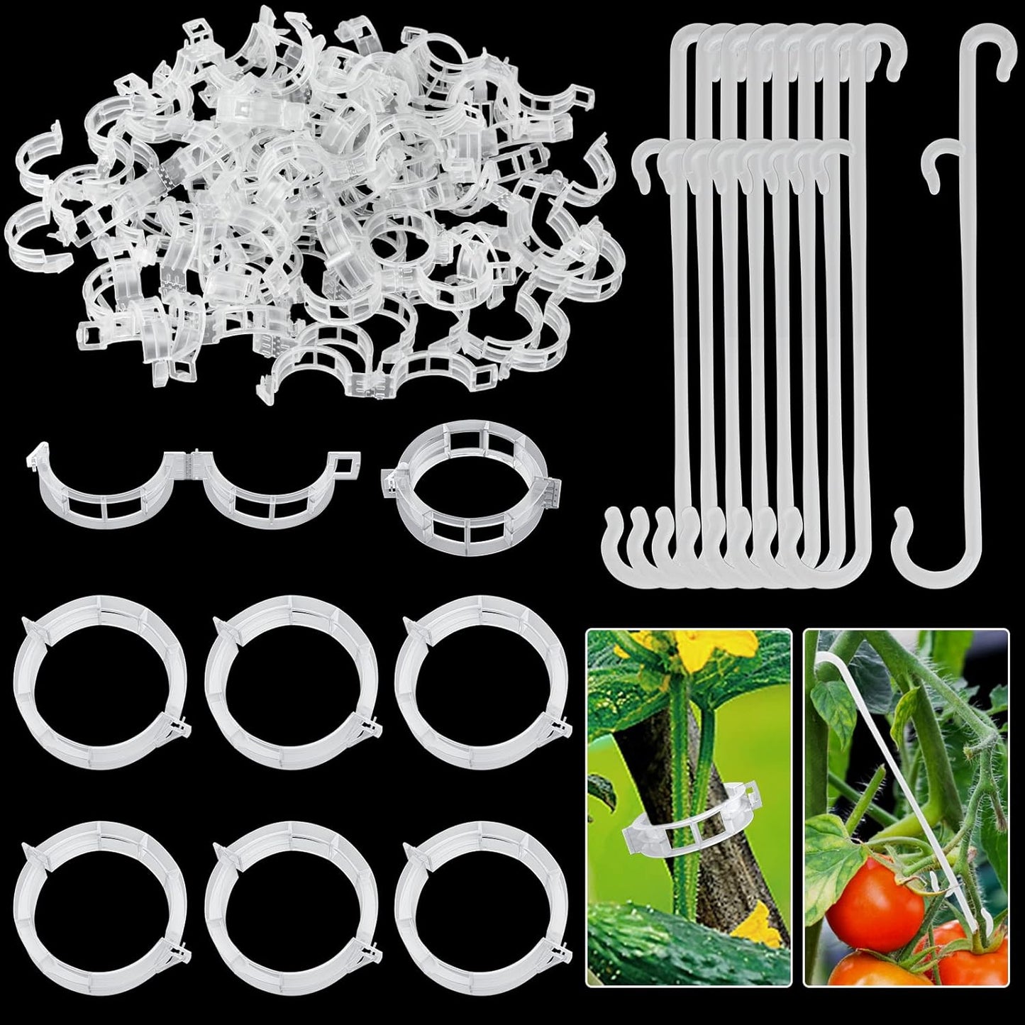 Unves Tomato Clips - 250 Pcs Plant Support Hooks for Tomatoes, Cucumbers & Melons | Grow Upright & Prevent Falling