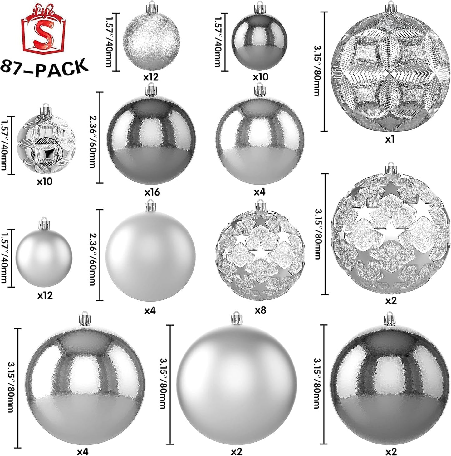 87ct Christmas Ball Ornaments Set Shatterproof Seasonal Hanging Decorations with Reusable Hand-held Gift Package for Xmas Tree Holiday Party and Home Decor, Gold
