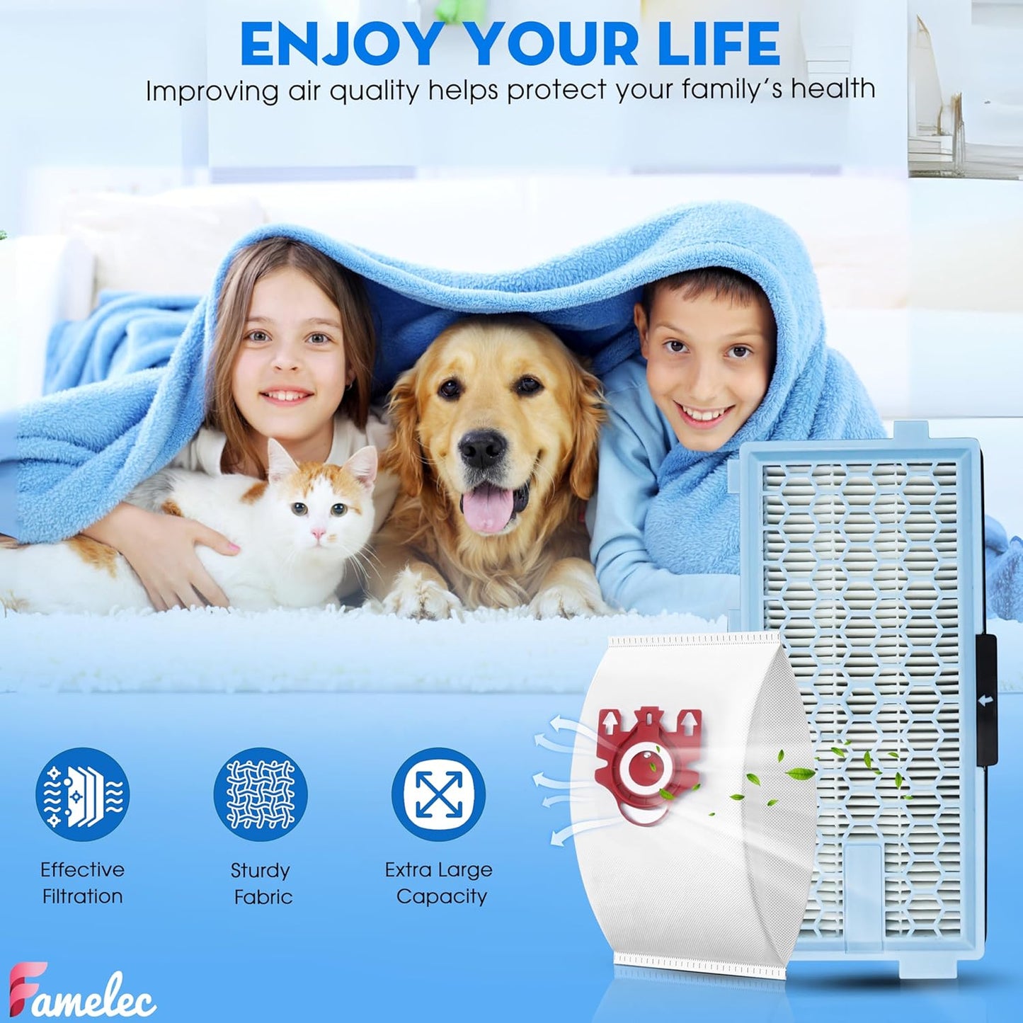 Miele 3D Airclean Vacuum Cleaner Bags & HEPA Filters - 8 Bags & 4 Filters for Compact C1/C2, Complete C1 S241/S290/S300i, S4/S6 Series