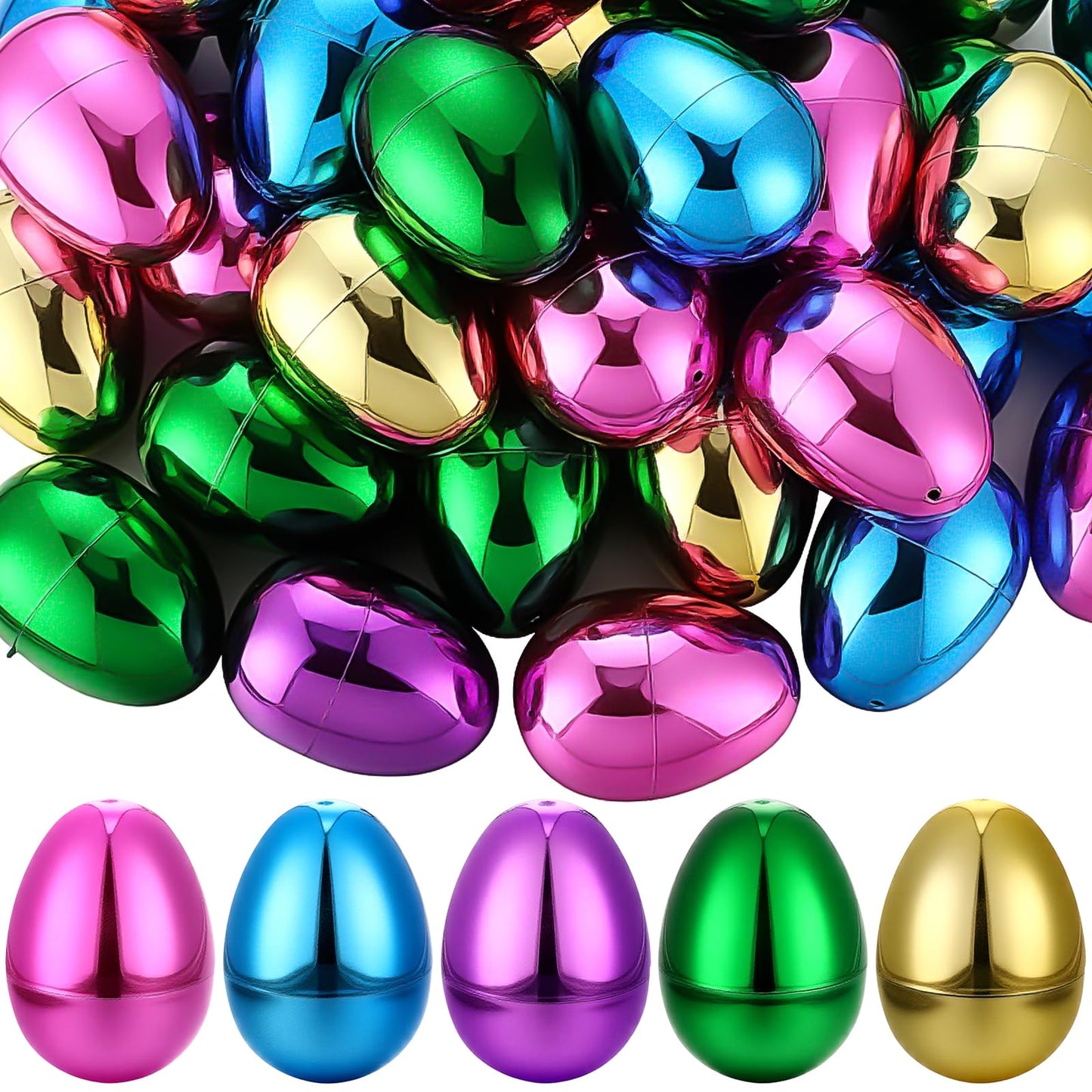 MiniInflat 66 Pcs Metallic Plastic Easter Eggs Bulk Colorful Fillable Easter Basket Stuffers for Egg Hunts Party Favor,filling Treats, Classroom Prize Supplies(2.36 Inch)