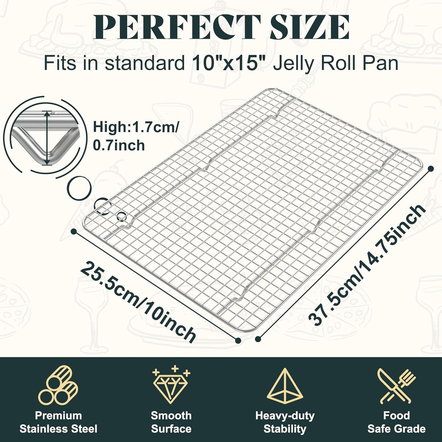 Premium Stainless Steel Cooling Racks by [Brand Name] - Heavy Duty Oven Safe | Set of 2, 10"x14.75" for Baking & Roasting