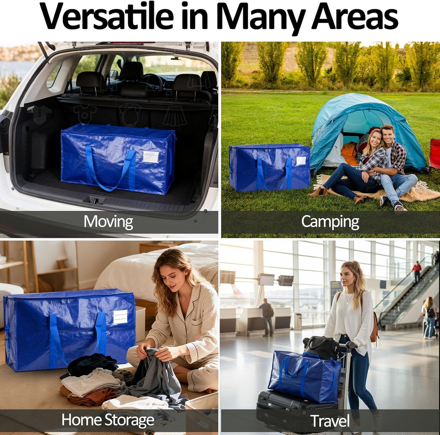 Storage Bags - Waterproof Large Organizer Bags for Clothes & Blankets | 2 Pack, 65LB Capacity
