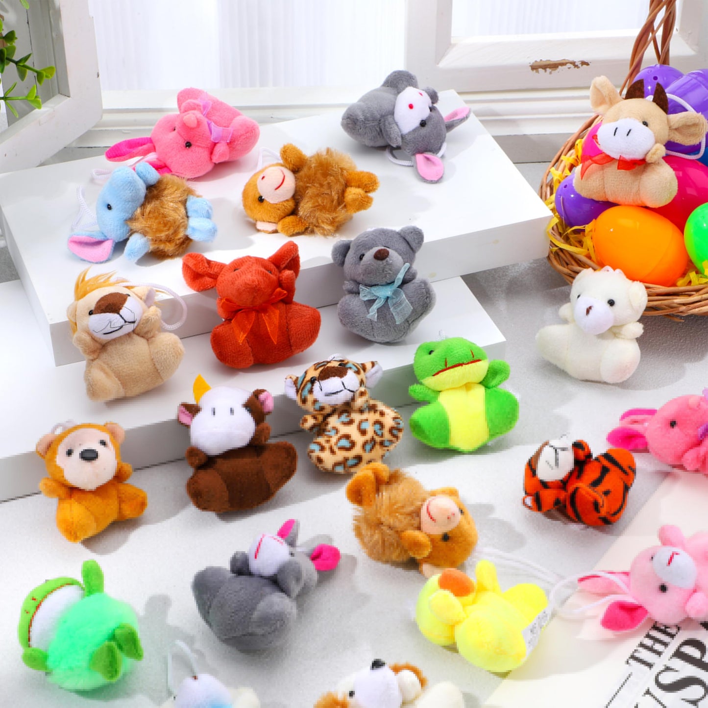 JOYIN 48 Pcs Prefilled Easter Eggs Filled with Plush Animal Toys for Easter Eggs Hunt, Basket Stuffers Fillers, Kids Party Favor, Classroom Prize Supplies