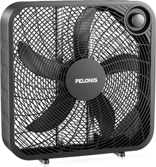 Pelonis 20 Inch Box Fan - Powerful 3-Speed Floor & Window Fan with Superior Air Throw (2295 CFM)