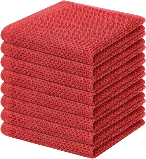 Homaxy 100% Cotton Waffle Weave Dish Cloths - Ultra Soft & Absorbent, Quick Drying | 12x12 Inches, 8-Pack, Brick Red