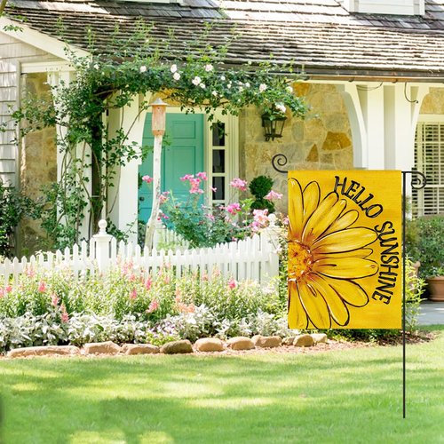 AVOIN Colorlife Hello Sunshine Garden Flag - Double-Sided 12x18 Inch Floral Design for Summer & Spring
