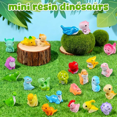 Exasinine Mini Dinosaur Figurines Set - 25 Pcs Resin Animals for DIY Terrariums & Fairy Gardens