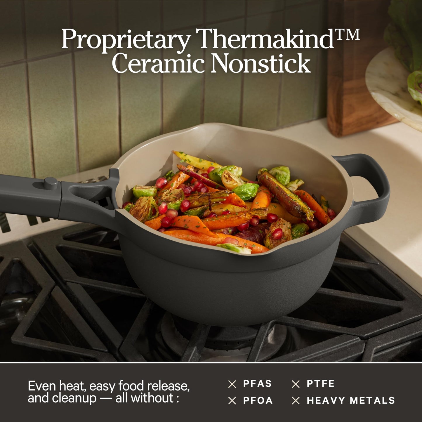 Our Place Mini Perfect Pot | 2.5 Qt Ceramic Pot with Lid & Spatula | Patented 8-in-1, PFAS-Free Nonstick, Non-Toxic Cookware | Induction & Oven-Safe up to 450°F | Blue Salt