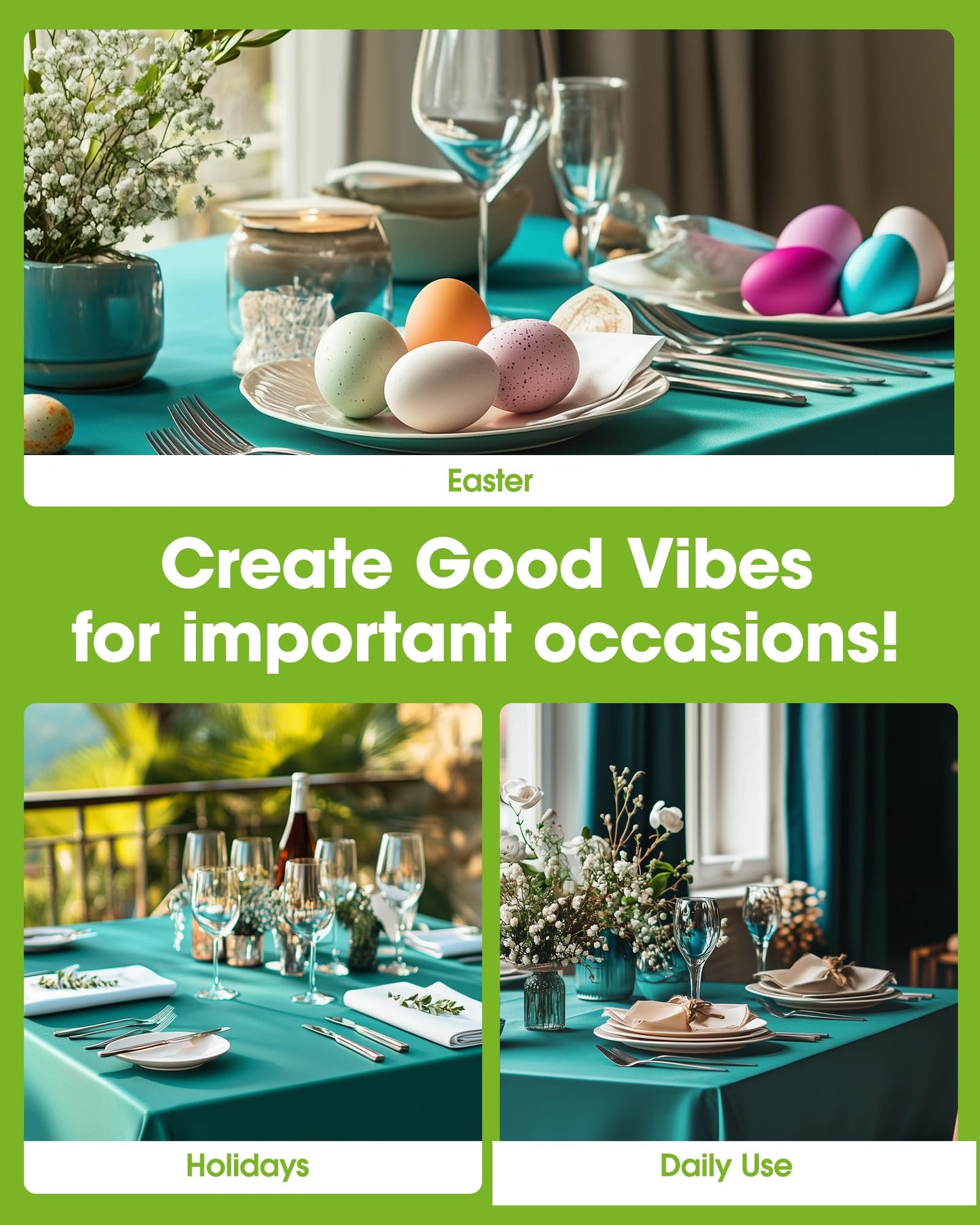 Pureegg Plastic Table Cloth Disposable 10 Pack, 54 x 108 Inch Table Cloths, Easter Party, Summer, Decorative Tablecloths, Rectangle, Turquoise Plastic Cover, Leakproof & Sturdy, Teal
