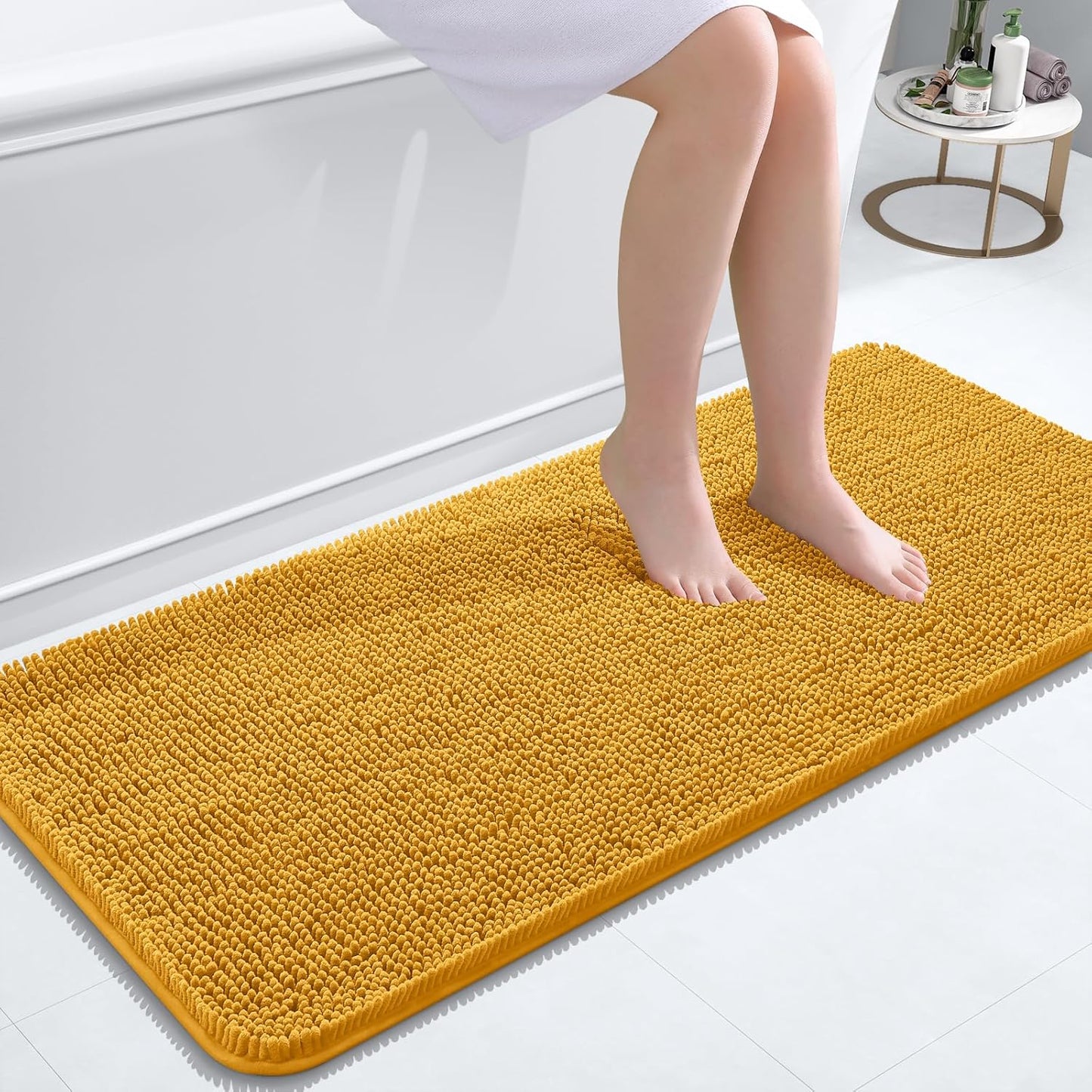 OLANLY Bathroom Runner Rugs - Soft Absorbent Chenille | Quick Dry, Machine Washable 47x20 in Golden Yellow