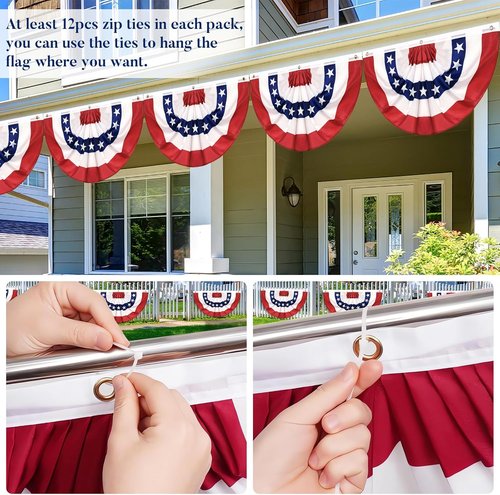 American Flag Bunting by 4Pack - 4th of July Patriotic Decorations | Red, White & Blue Pleated Fan Banners