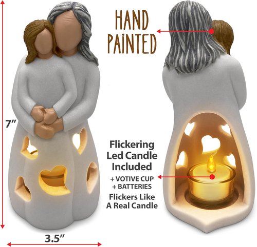 Gigi Hand-Painted Grandma-Granddaughter Candle Holder Statue - Flickering LED Gift | Unique Birthday & Christmas Present