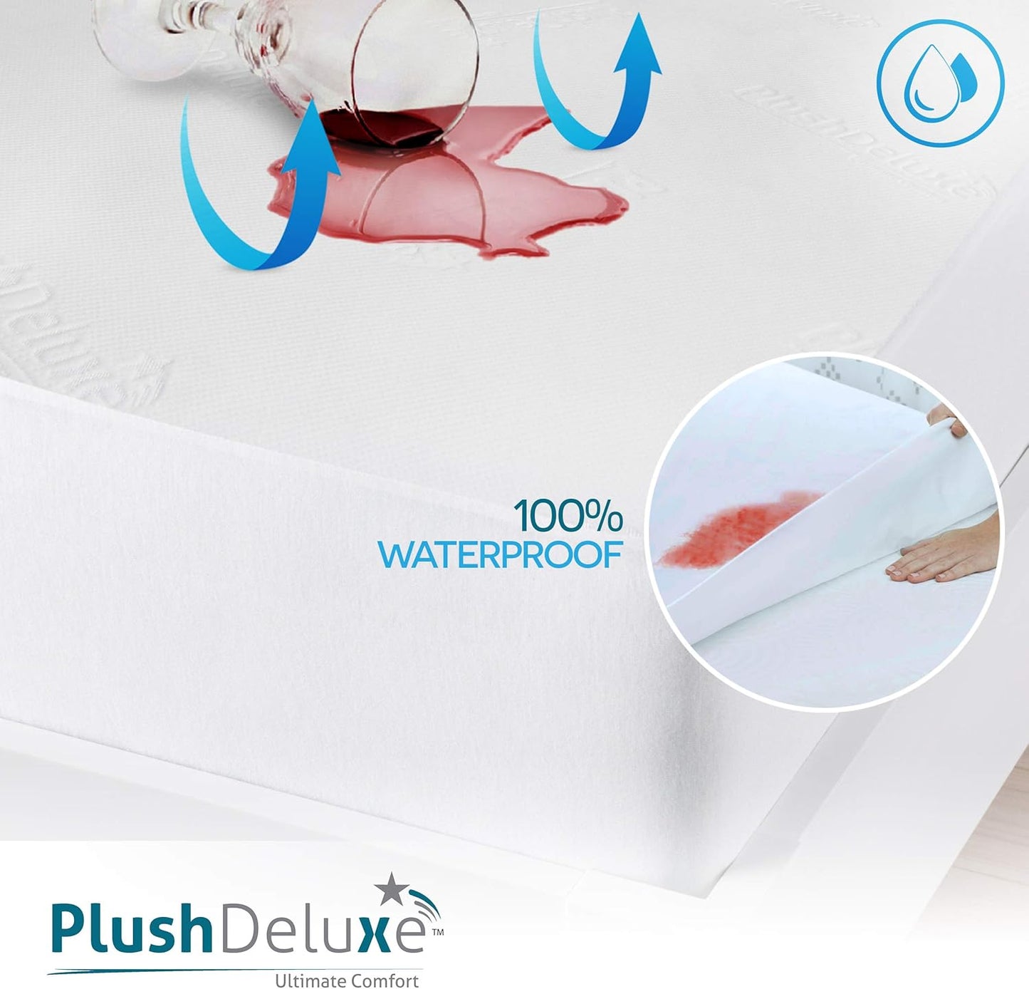 PlushDeluxe Premium Bamboo Mattress Protector - Waterproof, Ultra Soft & Breathable Full Size Cover - White