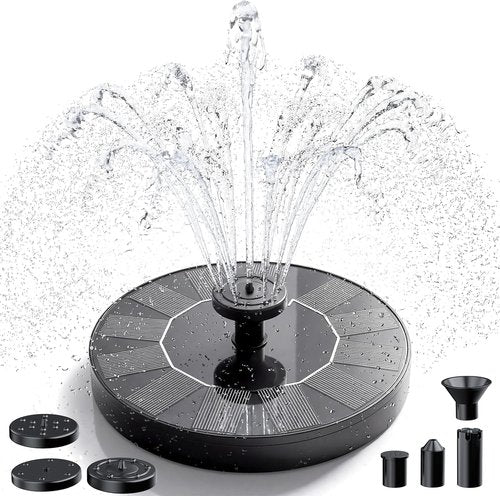 AMZtime Solar Fountain - 2026 Upgraded Solar Water Fountain with 6 Nozzles | Floating Pump for Bird Bath, Garden & Pond