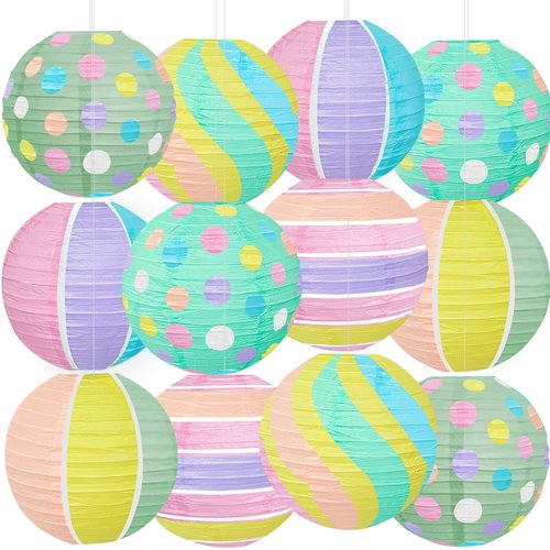 ADLKGG 12 Pieces Pastel Party Decorations - 8 Inches Hanging Paper Lanterns for Baby Shower, Mother's Day Brunch, Spring Garden Party, Bridal Shower and Easter Classroom Decor