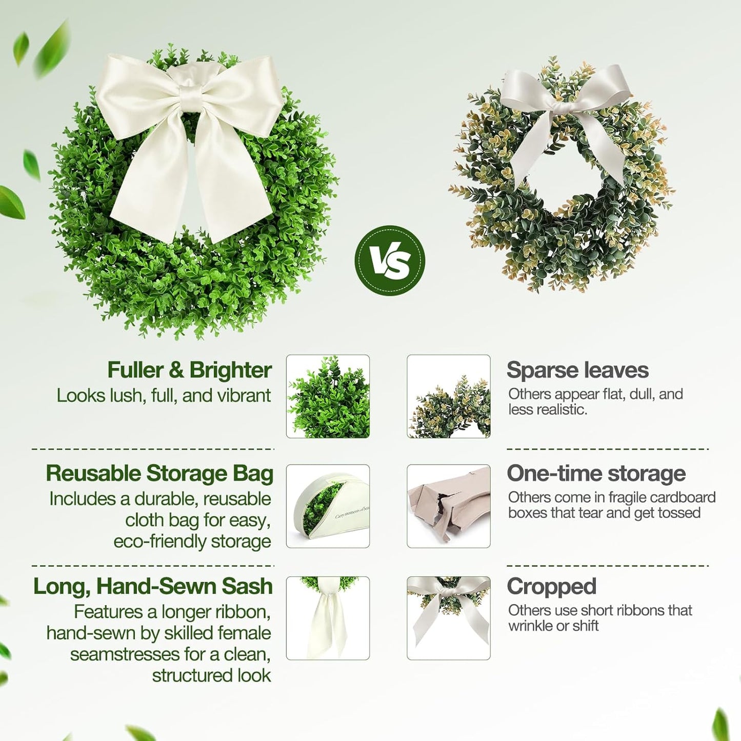 Regine Switzerland 24" Boxwood Wreath - Preserved Greenery with Sash | Perfect Summer Front Door Decor