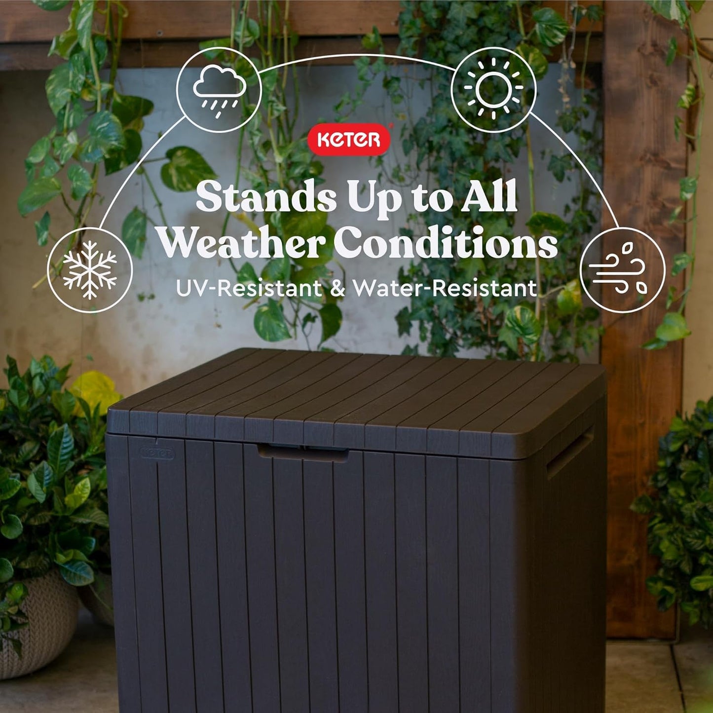 Keter City 30 Gallon Resin Outdoor Storage Box - Versatile Patio Furniture & Garden Organizer | Brown