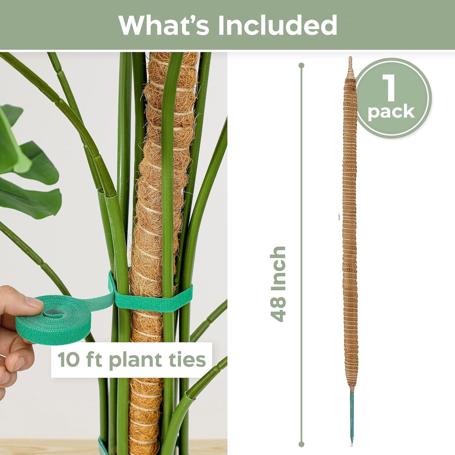 K-Brands 48'' Bendable Moss Pole - Durable Coconut Palm Fiber Plant Support for Monstera - Brown