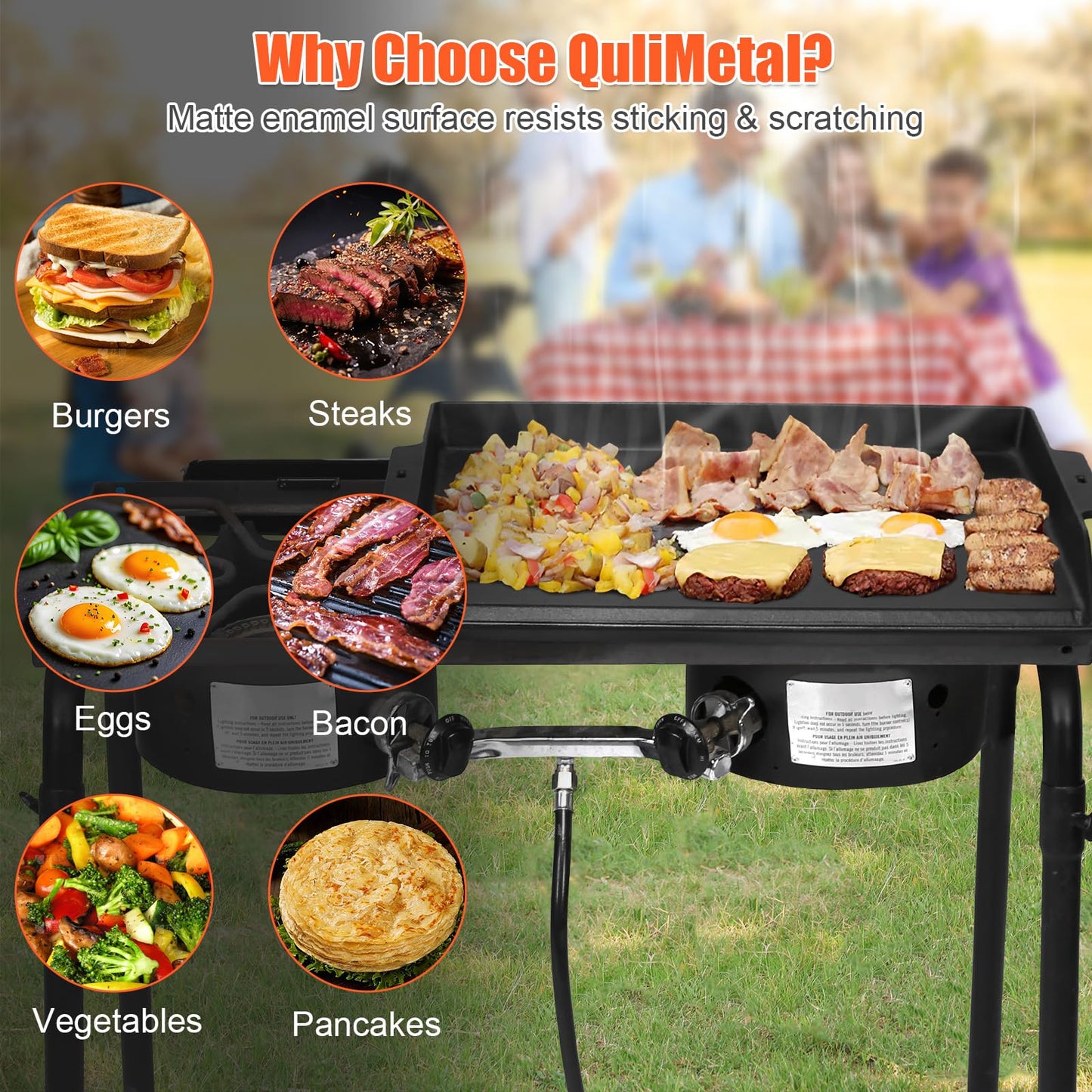 Updated Cast Iron Griddle for Gas Grill, 23" x 16" Large Matte Porcelain Enamel Griddle for Gas & Charcoal Grills, Universal Flat Top Plate with Extra High Sidewalls for Camping, Tailgating, Parties