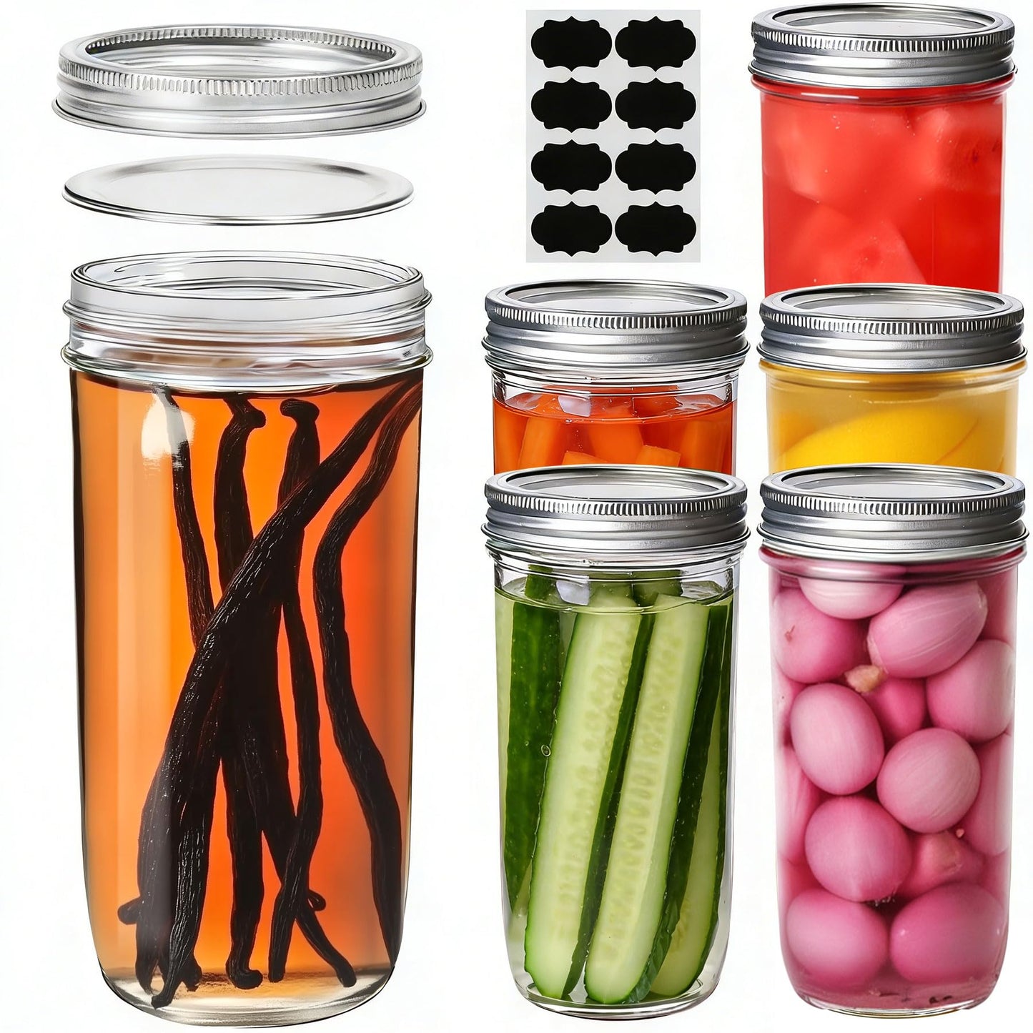 ComSaf 20 oz Mason Jars Wide Mouth 6 Pcs, Large Canning Jars with Seal Bands, 20 oz Glass jar with Lid for Jam, Sauce, Juice, Coffee, Pickling, Fruit, Dessert, Kitchen Storage, Vanilla Extract