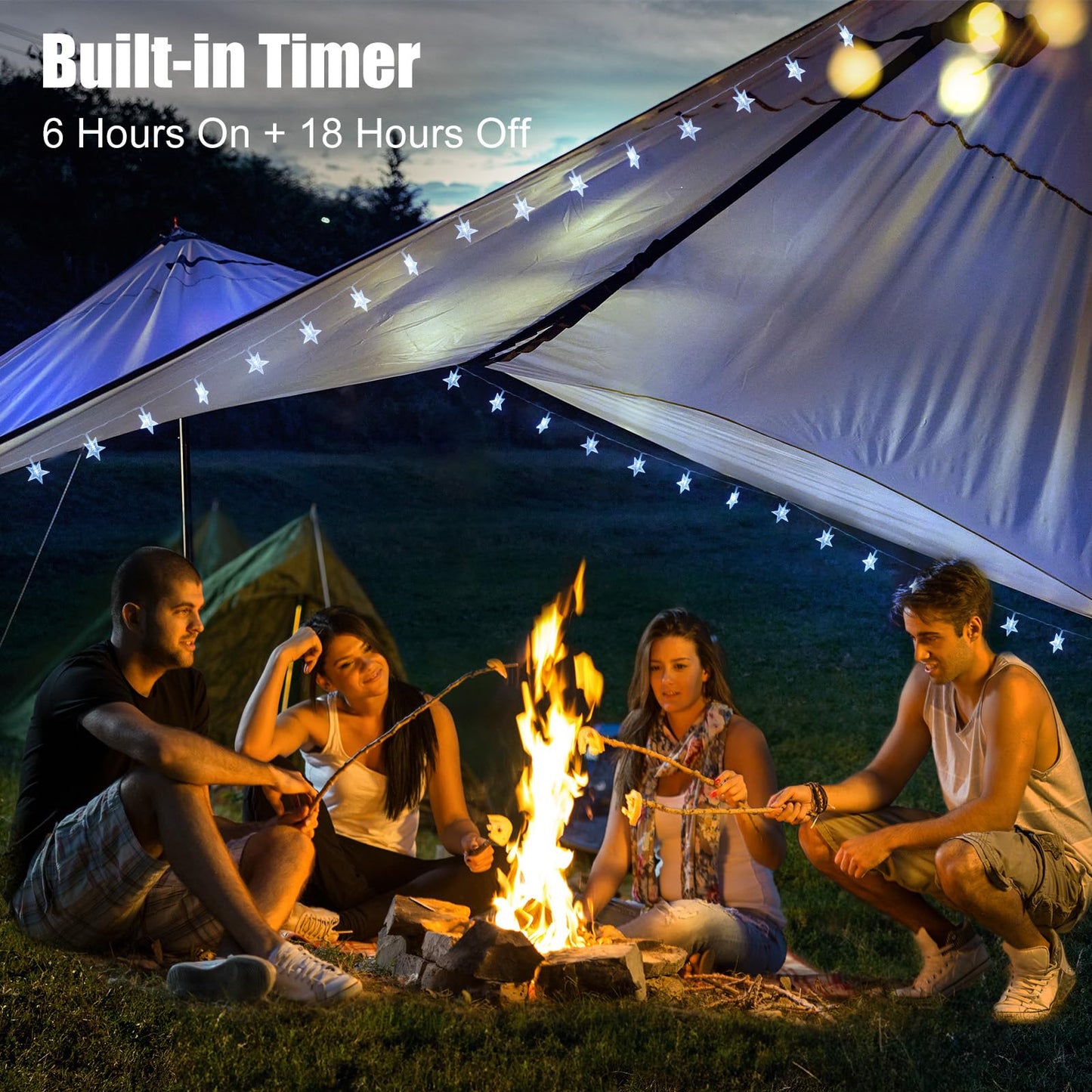 Brightown Star String Lights Battery Operated - 17 ft 50 LED Star Fairy String Lights with Remote and Timer, 8 Modes Waterproof for Bedroom Tent Loft Bed Patio Party Wedding Decor, White