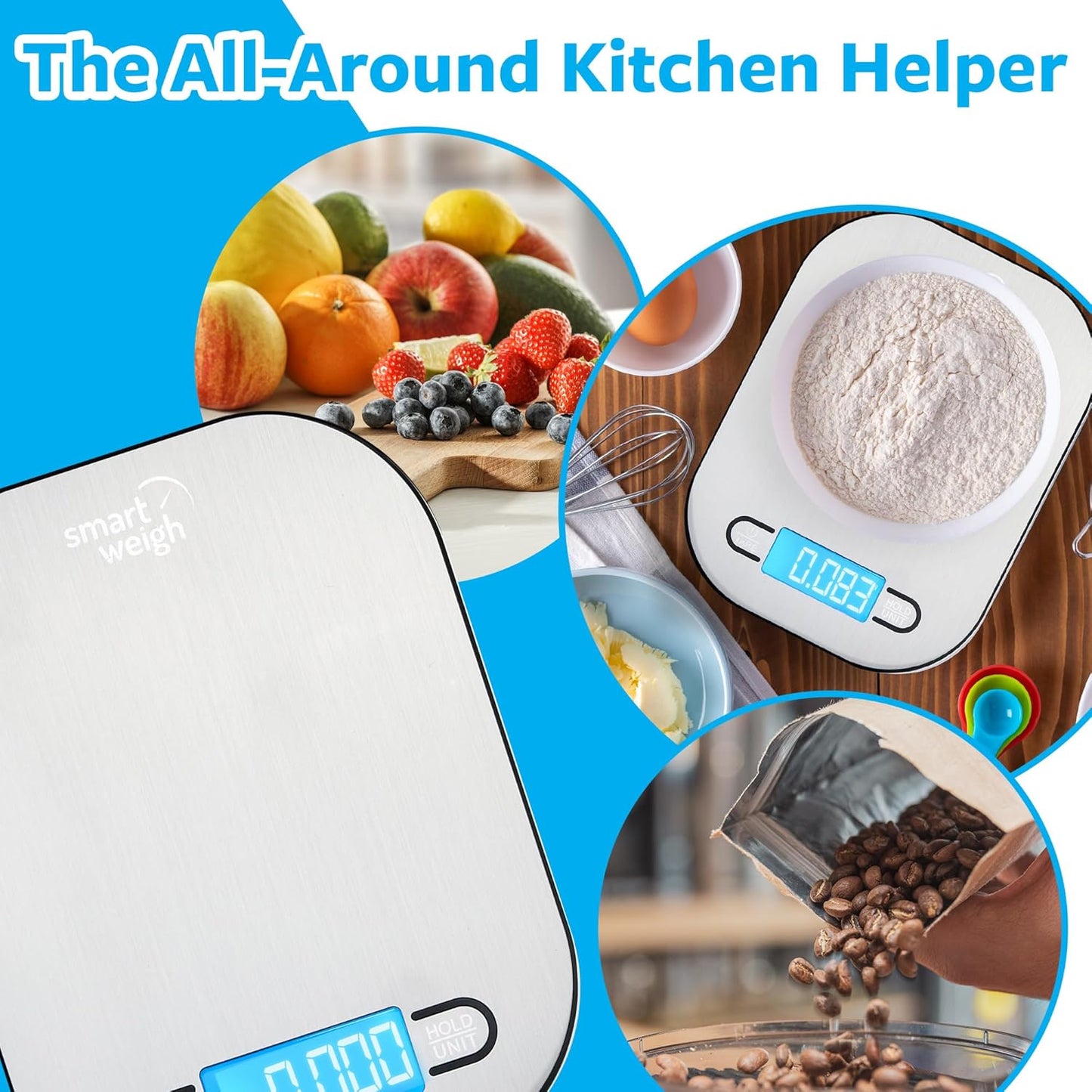 Smart Weigh Stainless Steel Digital Kitchen Scale - Accurate Cooking & Baking Measurements in Grams and Ounces
