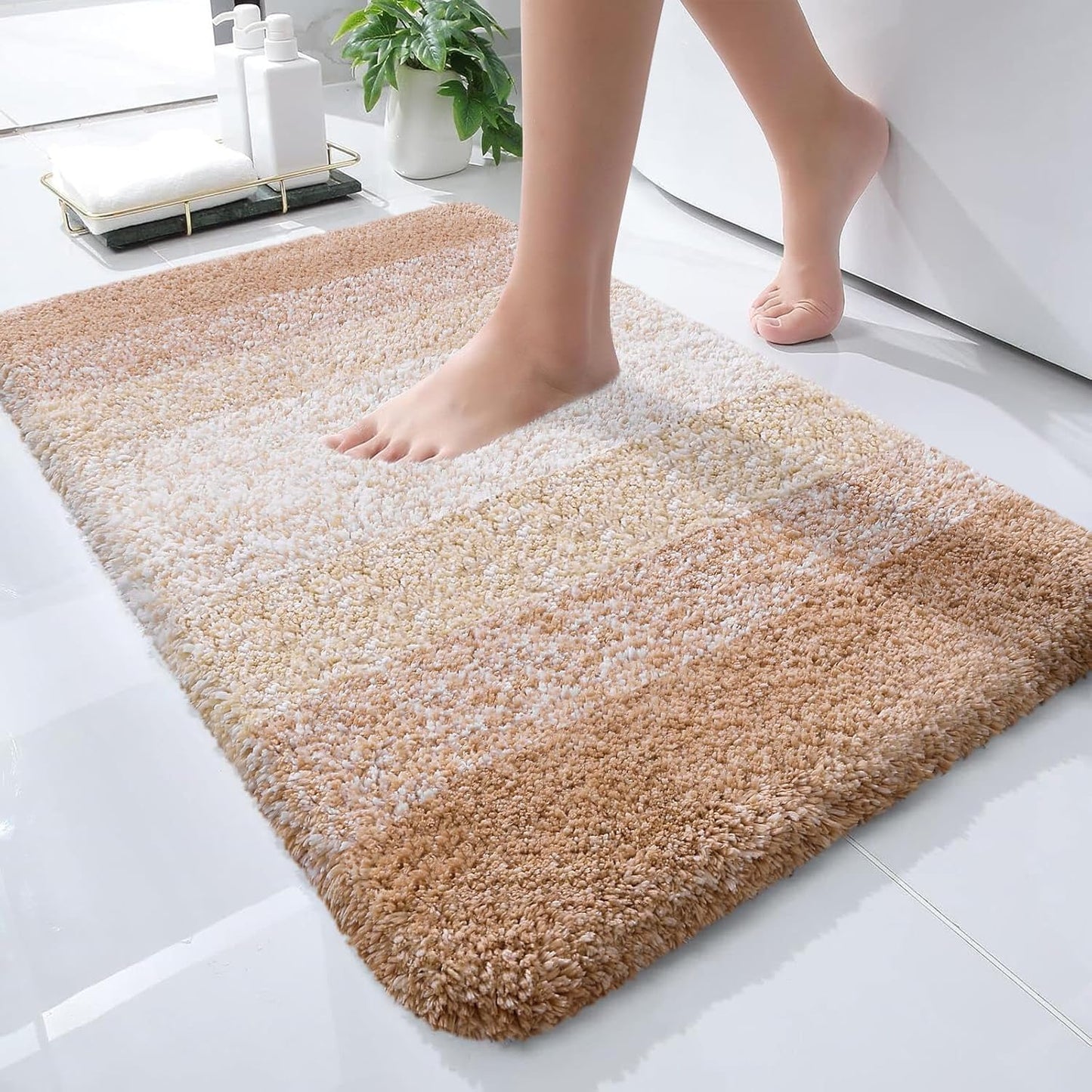 OLANLY Bathroom Rugs - Extra Soft Microfiber Mat | Quick Dry, Machine Washable, 24x16, Beige