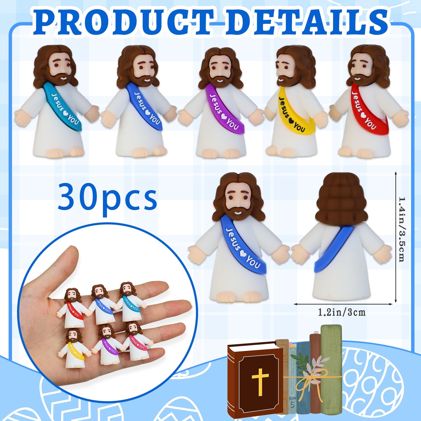 Bamamon 30 Pcs Little Jesus Figures, Mini Jesus Figurines in Bulk Easter Jesus Loves You Tiny Christ Toys to Hide and Seek Sunday School Religious Party Favors Baptism Gifts for Easter Egg Stuffers