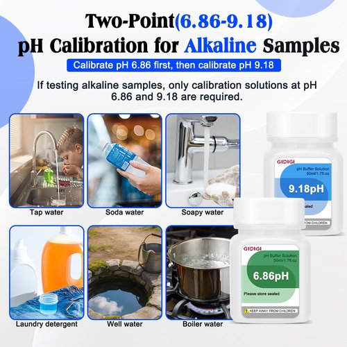 GIDIGI pH Buffer Calibration Solution 4.00/6.86/9.18 pH Calibration Kit with Cleaning Solution Small Portable Packaging Pre-Mixed Standard Liquid for pH Meters Hydroponic Tester Laboratory