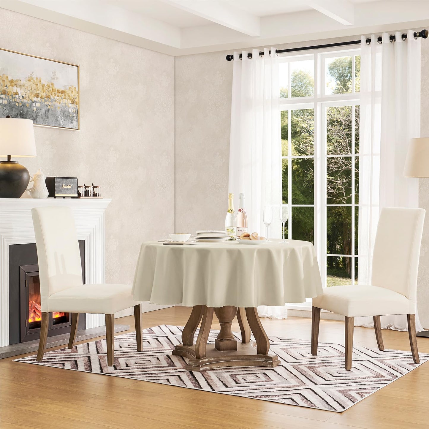 Veblandy Tablecloth Linen Textured Waterproof & Stain Resistant Table Cloth Wrinkle Free Decorative Fabric Farmhouse Table Cover for Dining/Party/Buffet/Wedding, 60 x 60 Inch, White