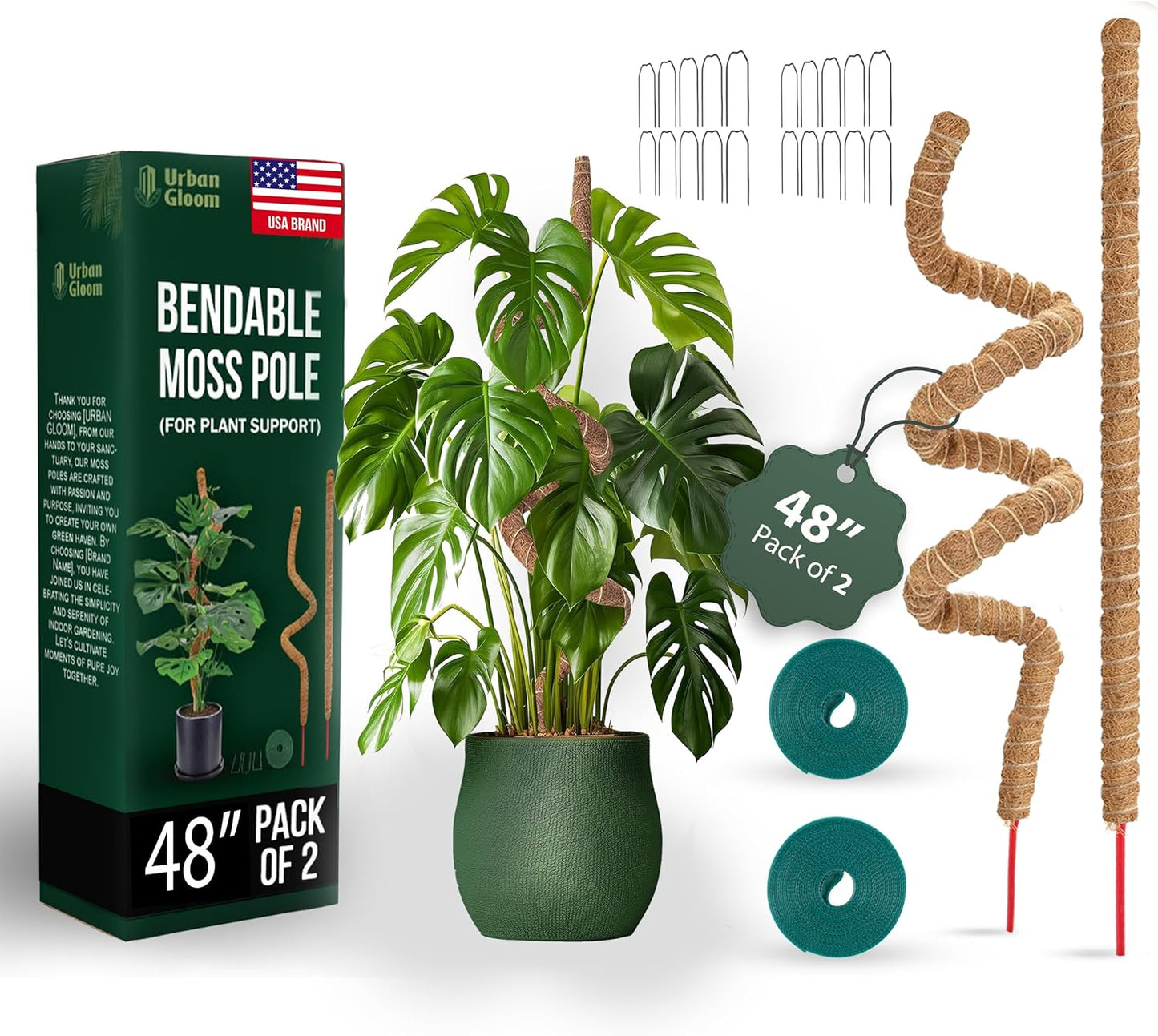 Skiennix Bendable Moss Pole - 48 Inch Indoor Plant Support | Pack of 2 Coco Coir Poles for Monstera & Climbing Plants